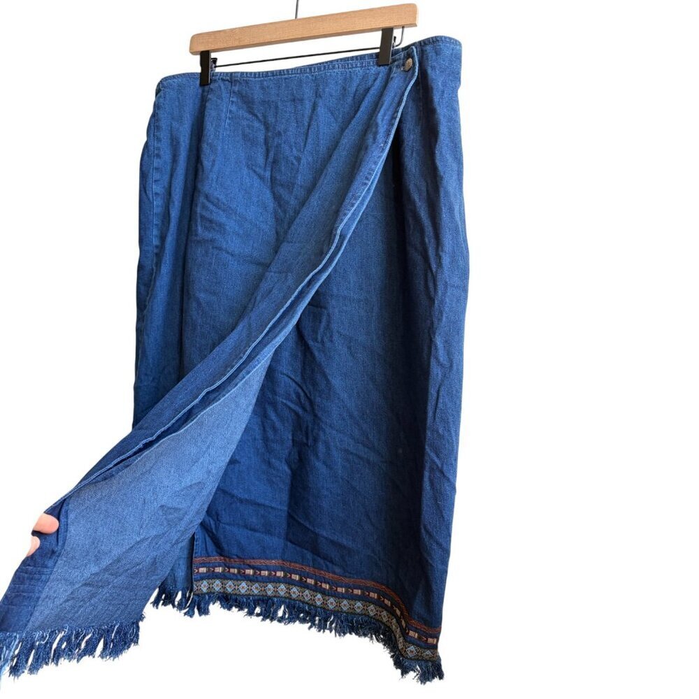 NWT! 90s Long Denim Wrap Skirt Vintage Embroidered Jean Skirt Western Boho 20W - Picture 2 of 9